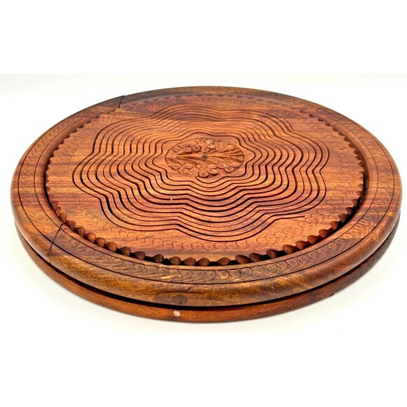 Handmade Carved Wooden Collapsible Basket Folding Dry‎ Fruit Handled Bowl Trivet - Picture 13 of 14